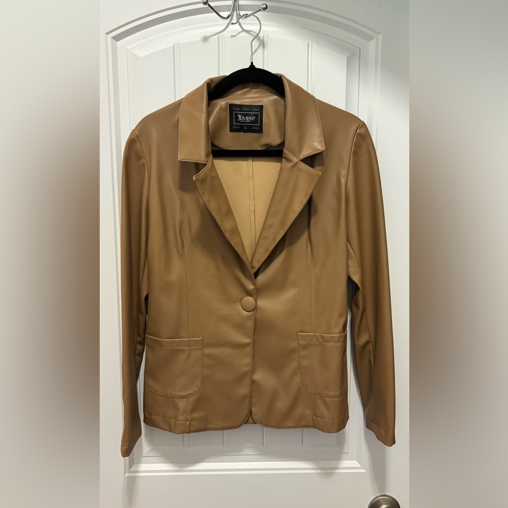 Tan Faux Leather Women’s Blazer